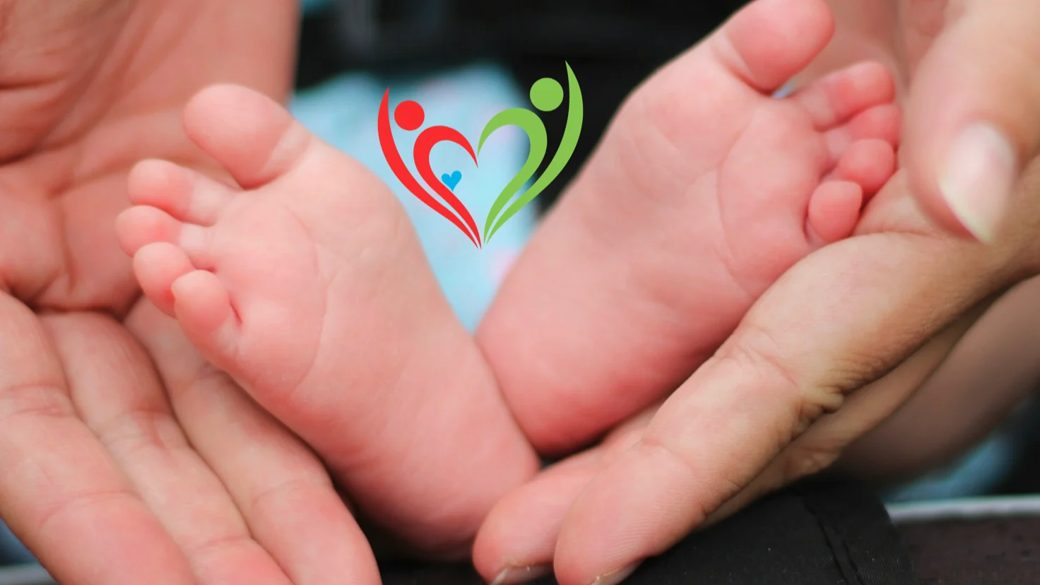 Baby feet held in caring hands with the Family Hope Resource and Pregnancy Center logo